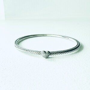 David Yurman Sterling silver rope bangle with small pavé diamond heart